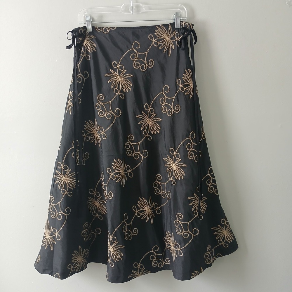 New Season Women's Size Medium Vintage Y2K Midi‎ Skirt Taffeta Embroidered Lined